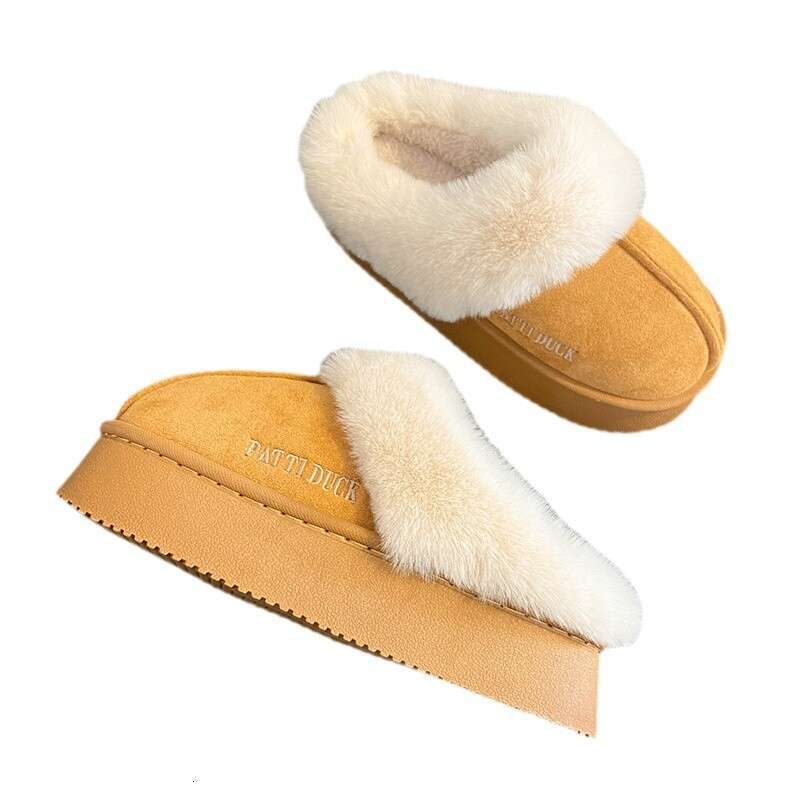 Suede Cotton for Women, Outdoor Wear, Autumn and Winter 2024 New Thick-Soled Indoor Warm Non-Slip Furry Slippers