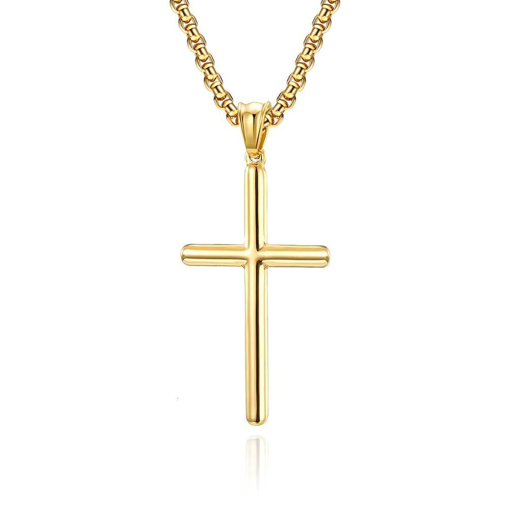 JY Fashion Minimalist Cylinder Stainless Steel Necklace 18k Gold Dainty Cross Necklace for Men Cross Necklace Women Jewelry