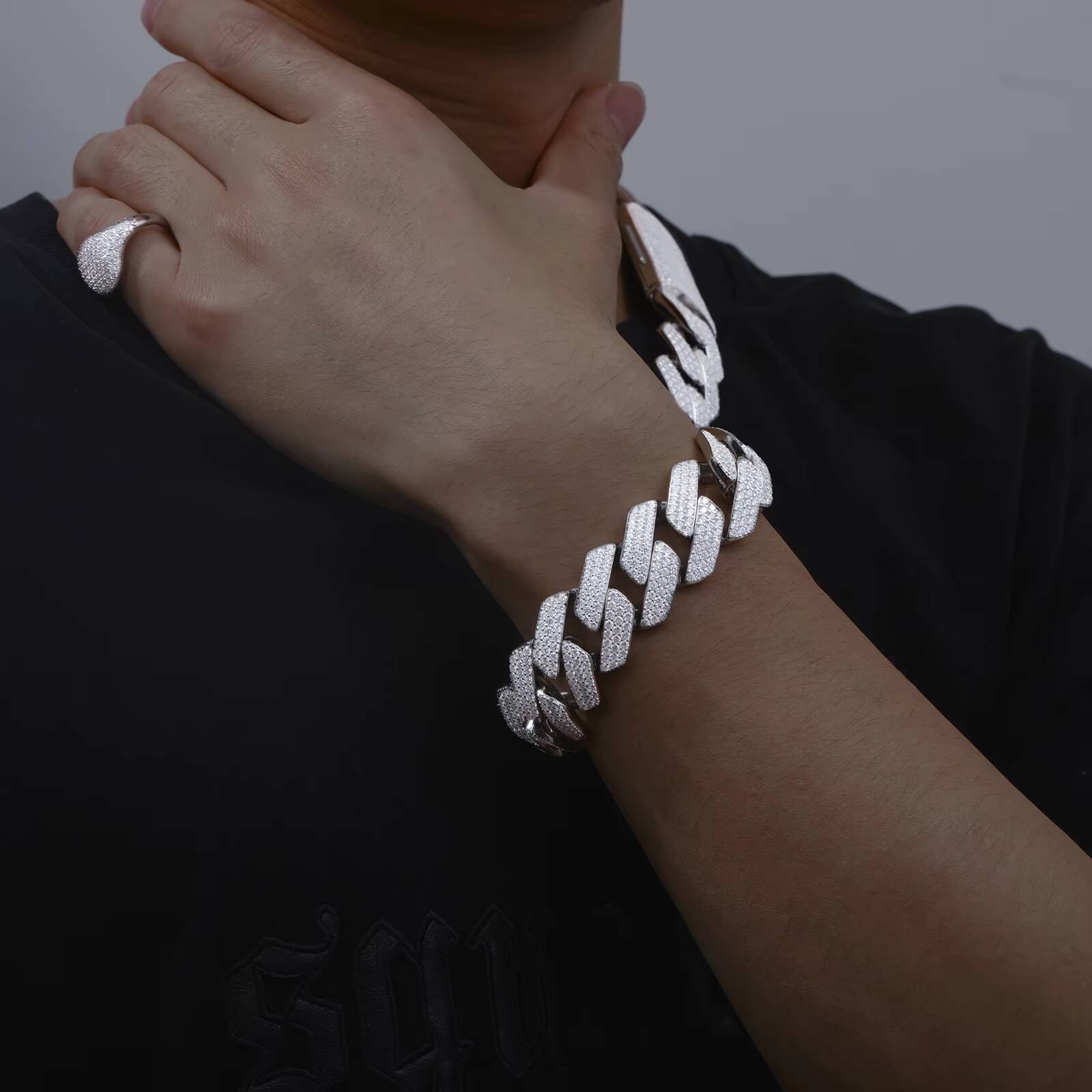 Hip Hop Jewelry Mens 6mm-22mm 14K 18K Gold Plated 925 Sterling Silver VVS Moissanite Diamond Iced Out Cuban Link Chain Bracelet