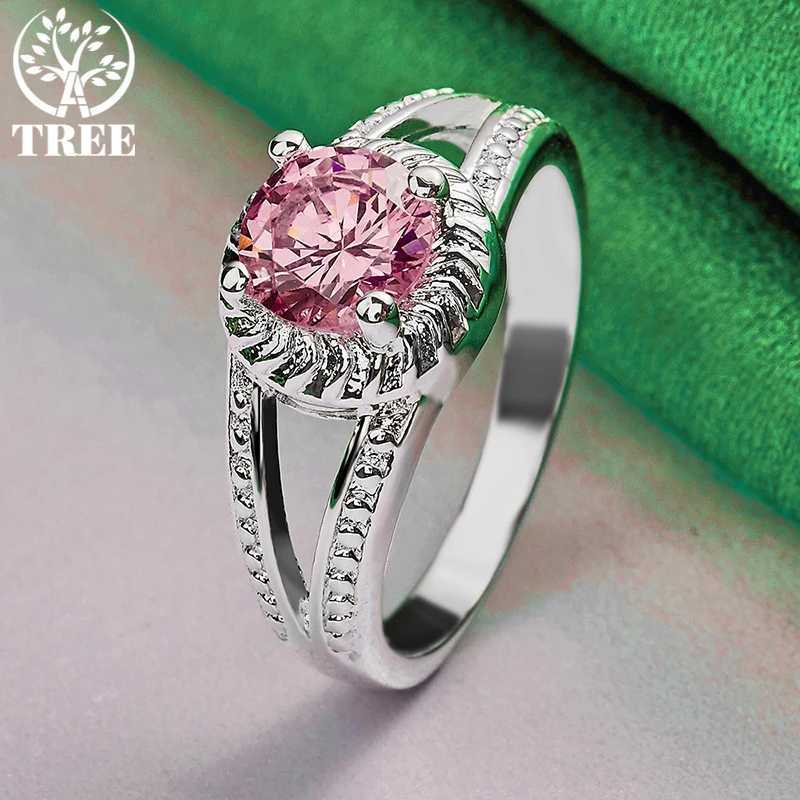 Hot New Arrivals 925 Sterling Silver Pink Round Zircon Rings Fashion Advanced Jewelry For Women Bridal Wedding Engagement Gifts y250730