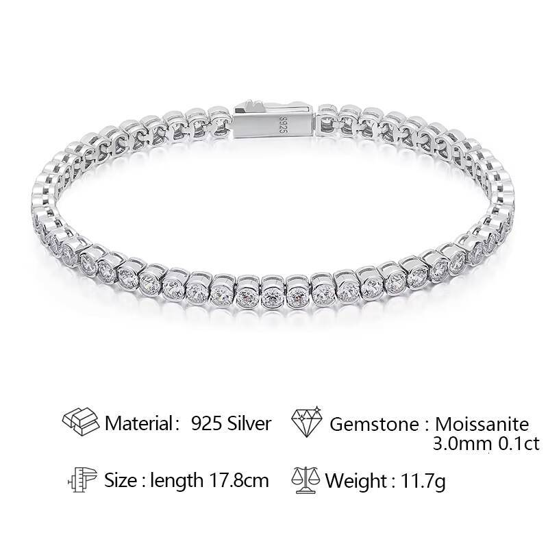 High Quality Diamond Tennis Chain Hip Hop Style 925 Sterling Silver 3mm Moissanite Tennis Chain Bracelet Jewelry Manufacturer
