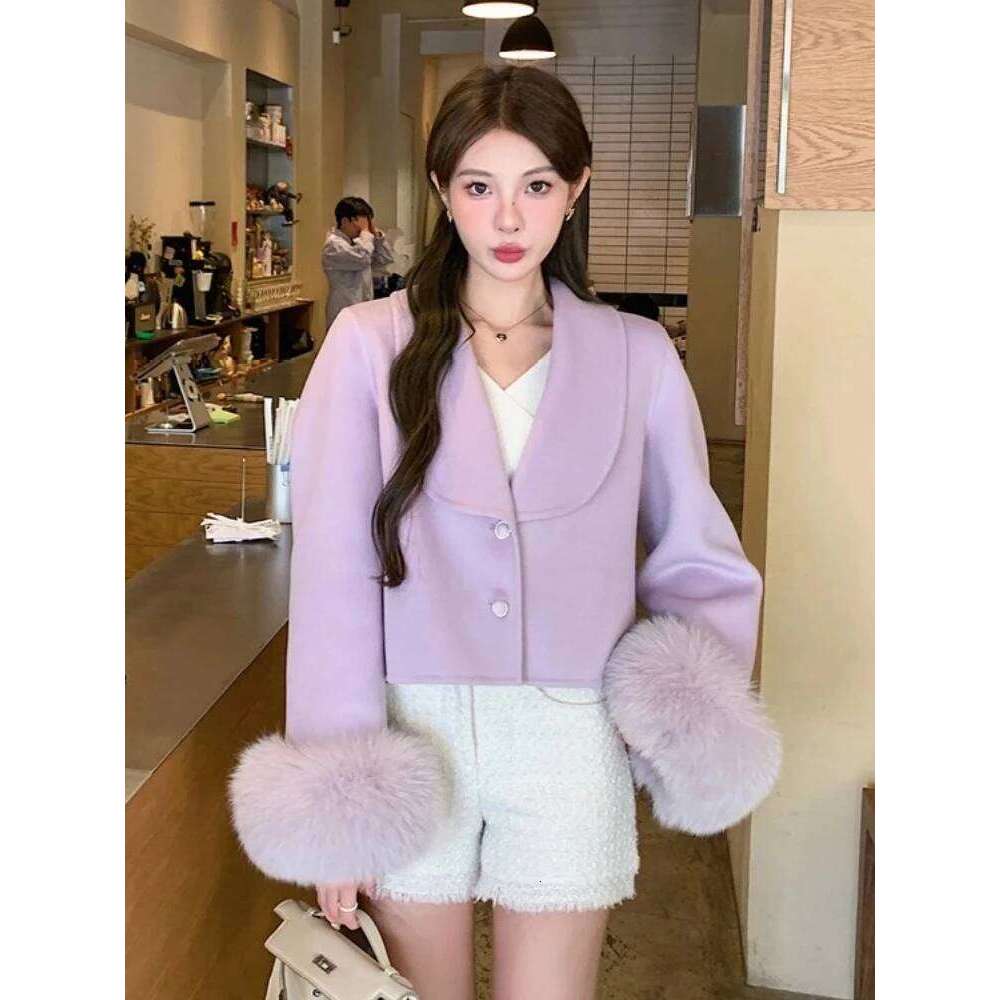 OFTBUY New Autumn Winter Clothes Women Short Real Fox Cuff Woolen Blends Jacket Fashion Warm Fur Collar Cashmere Wool Coat