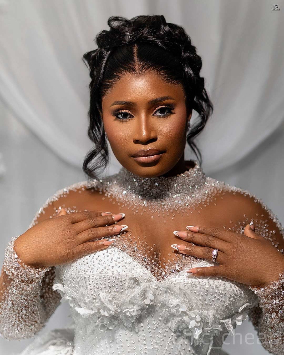 2025 Aso Ebi Plus Size Off White Mermaid Wedding Dress Beaded 3D Floral Lace Satin Detachable Train Bridal Gowns Dresses ZJ06785