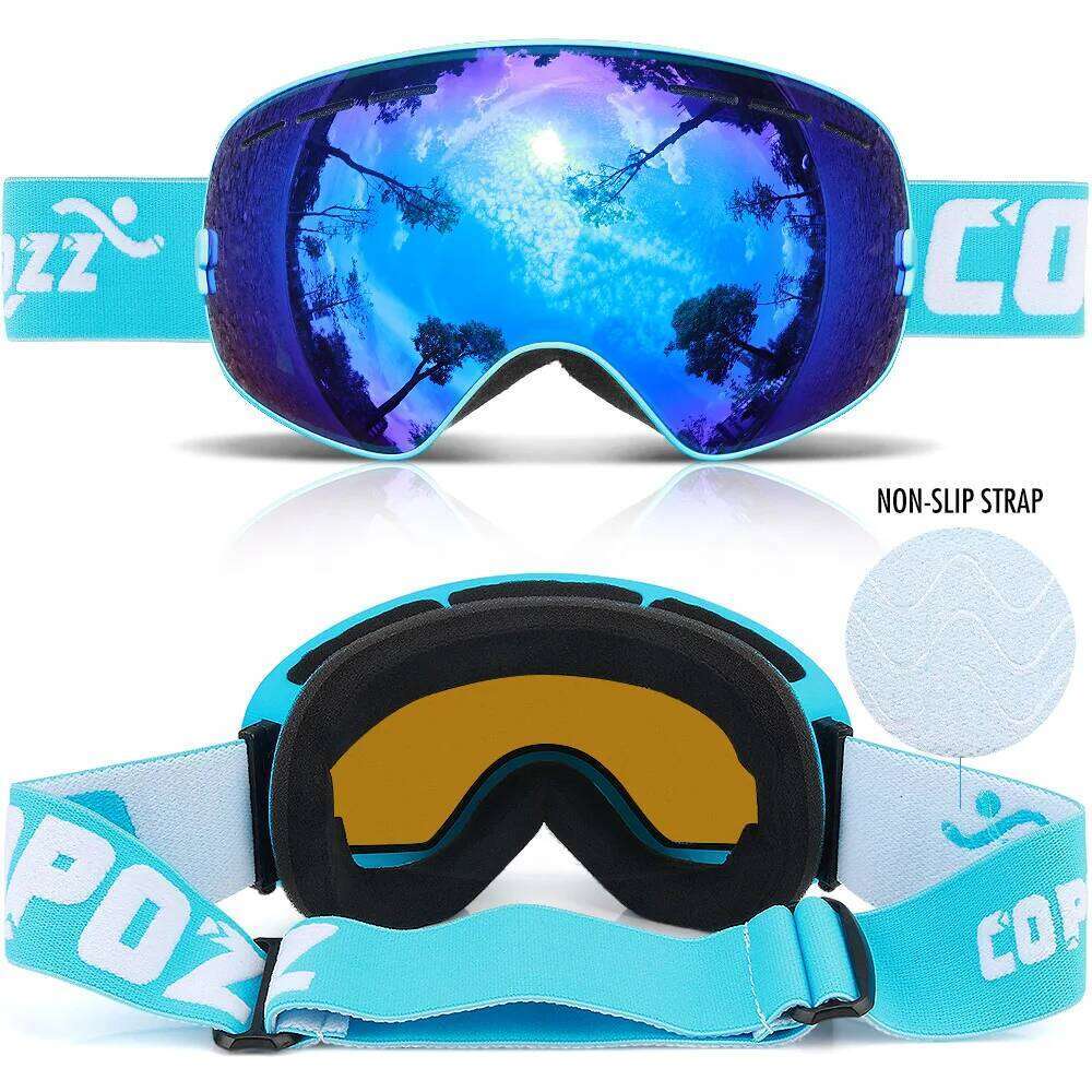 COPOZZ With Box Case Ski Mask Uv400 Anti-Fog Snow Goggles Big Spherical Skiing Snowboarding For Women Men