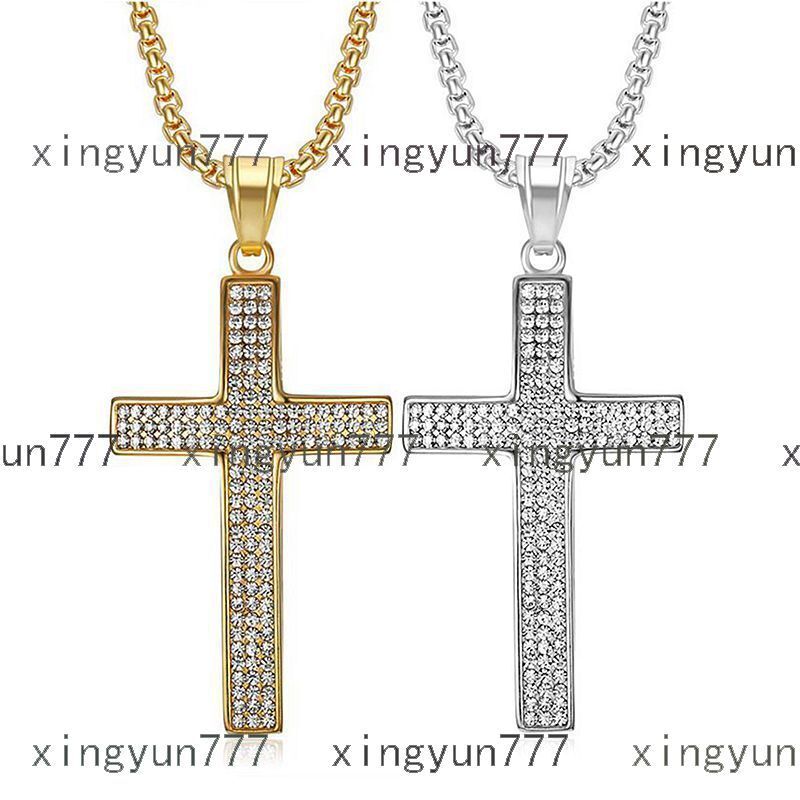 Mens and Womens Dainty Silver Moissanite Pendant Necklace VVS Diamond Cross Gold Plated Stainless Steel Punk Style Jewelry