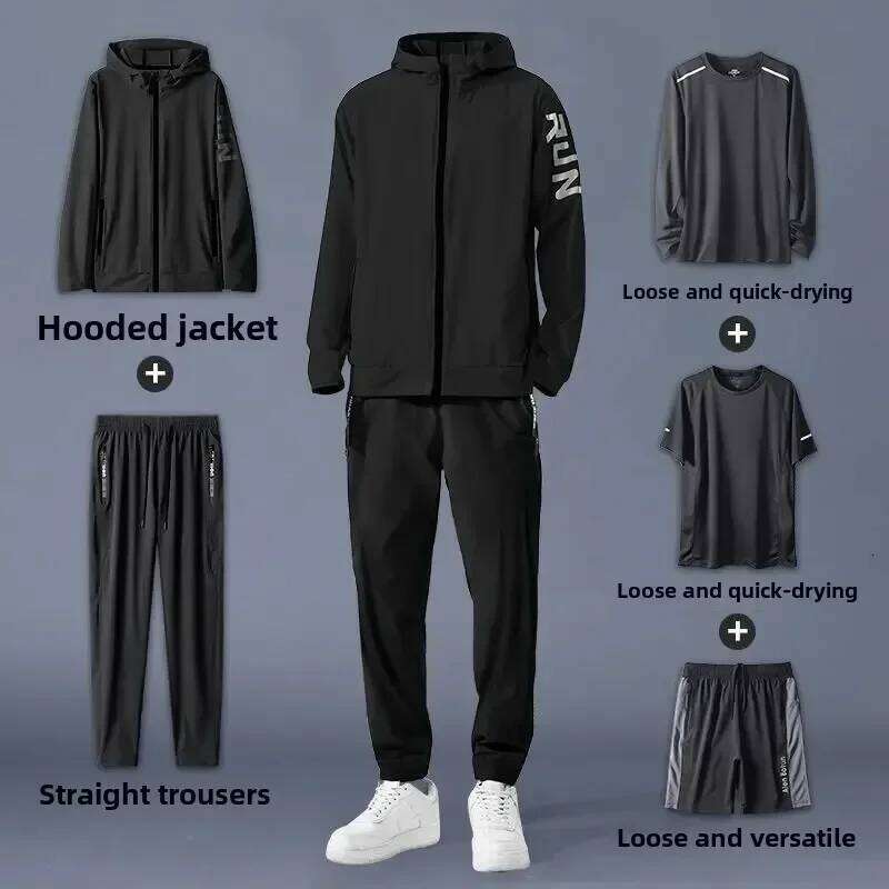 Men's Spring Autumn Running Fiess Suit Loose Fit Quick-Dry Clothes Morning Runs Ideal for Outdoor Training Gym Workouts