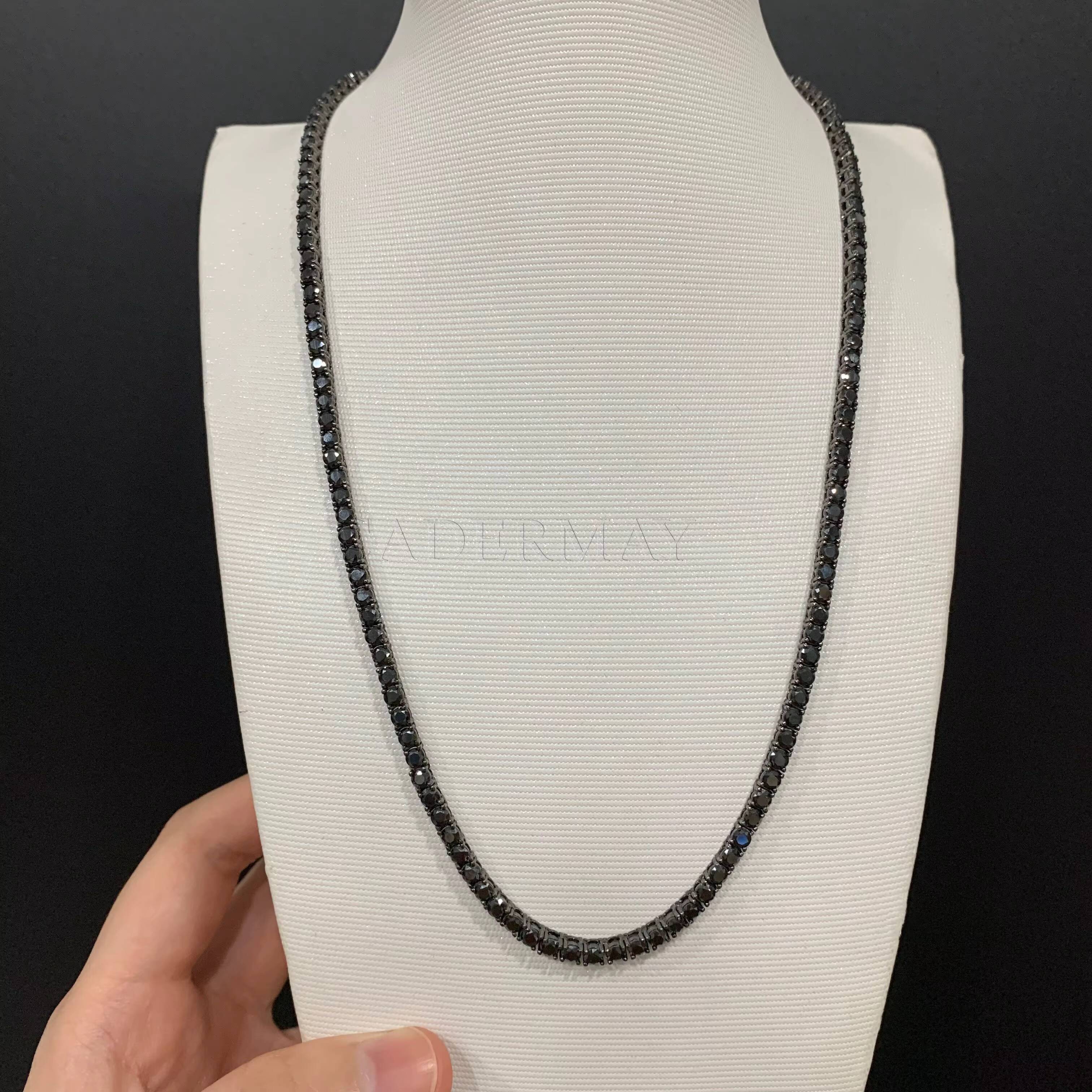 Wholesale Price Black Moissanite Tennis Chain Iced Out 925 Silver Black Gold Plated 2-5mm Black Tennis Bracelet Moissanite Chain