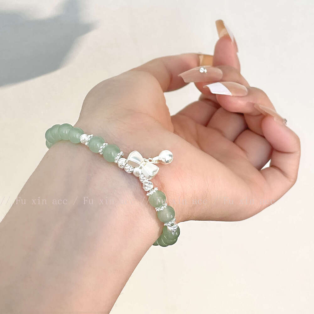 New Chinese Style Bowknot Bell Fragmented Sier Jade Bracelet Light Niche Fashion High-end Sense Hand Jewelry 4e1