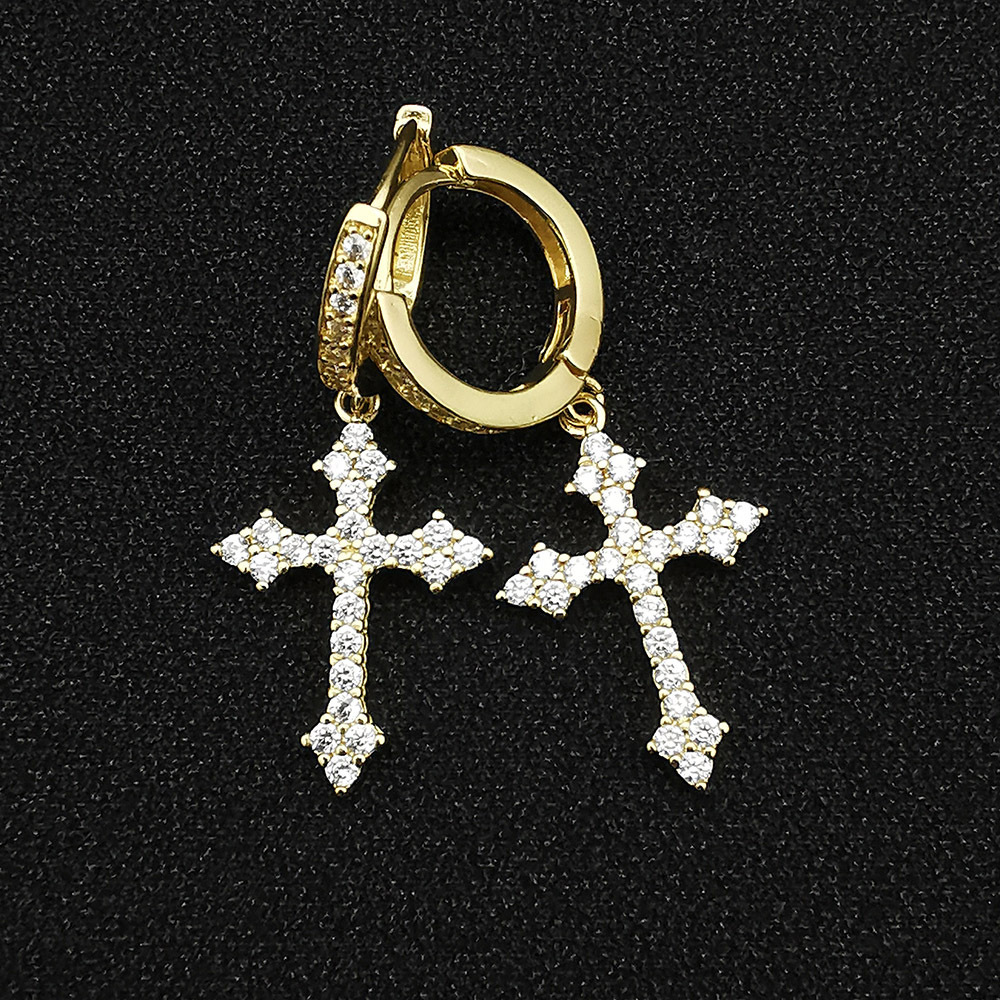 Cross Inlaid with Zircon Fashionable Unisex Earrings e6876