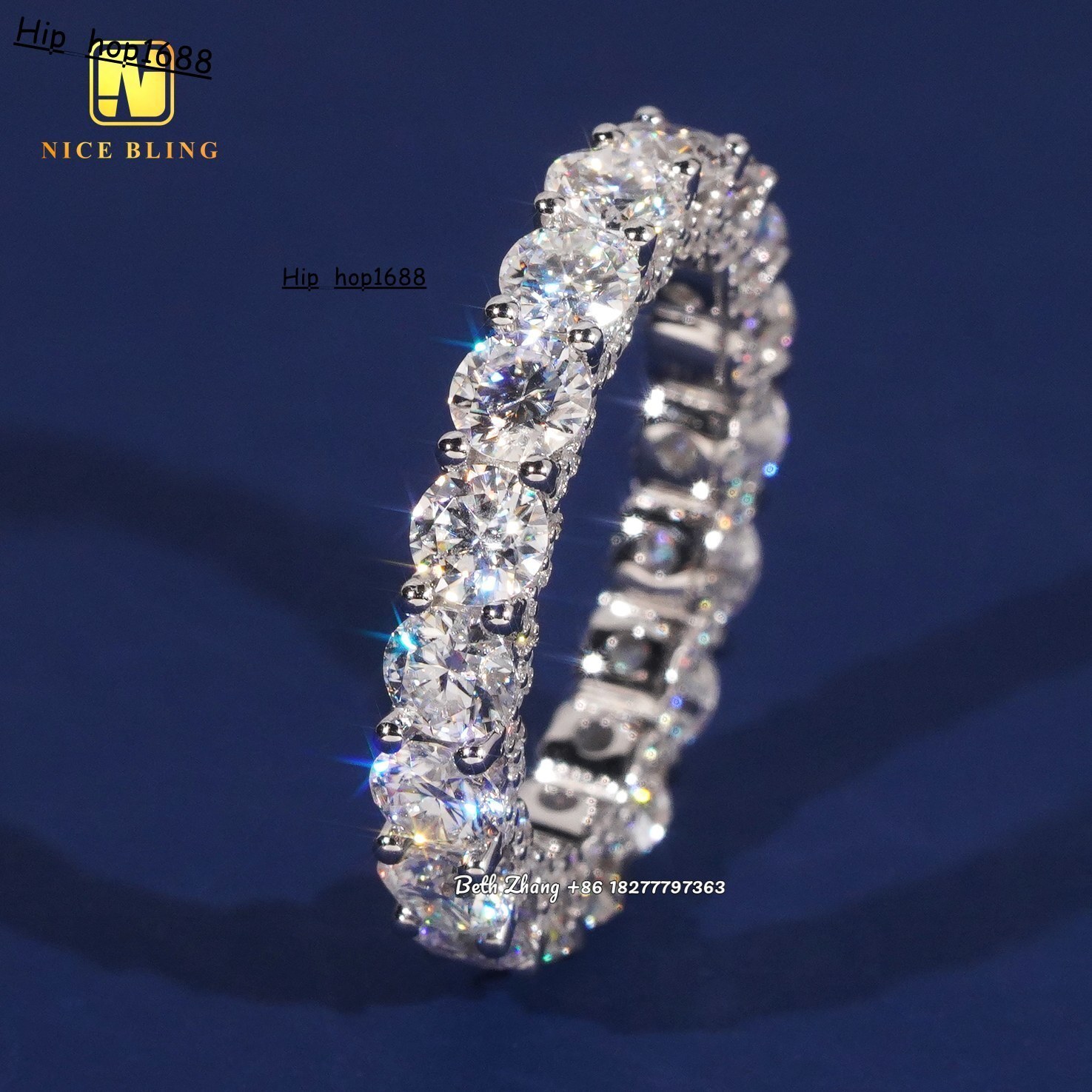 Luxury Moissanite Engagement Rings Iced Out 4MM Diamond Tennis Rings 925 Silver Wedding Bands With Side Stones