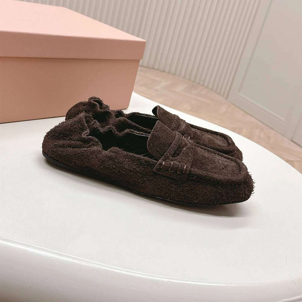 Women Size35-41 Natural Cow Suede Ballet Flats Square Toe Loafers Solid Colors Slip On Designer Shoes Zapatillas De Mujer 0d7