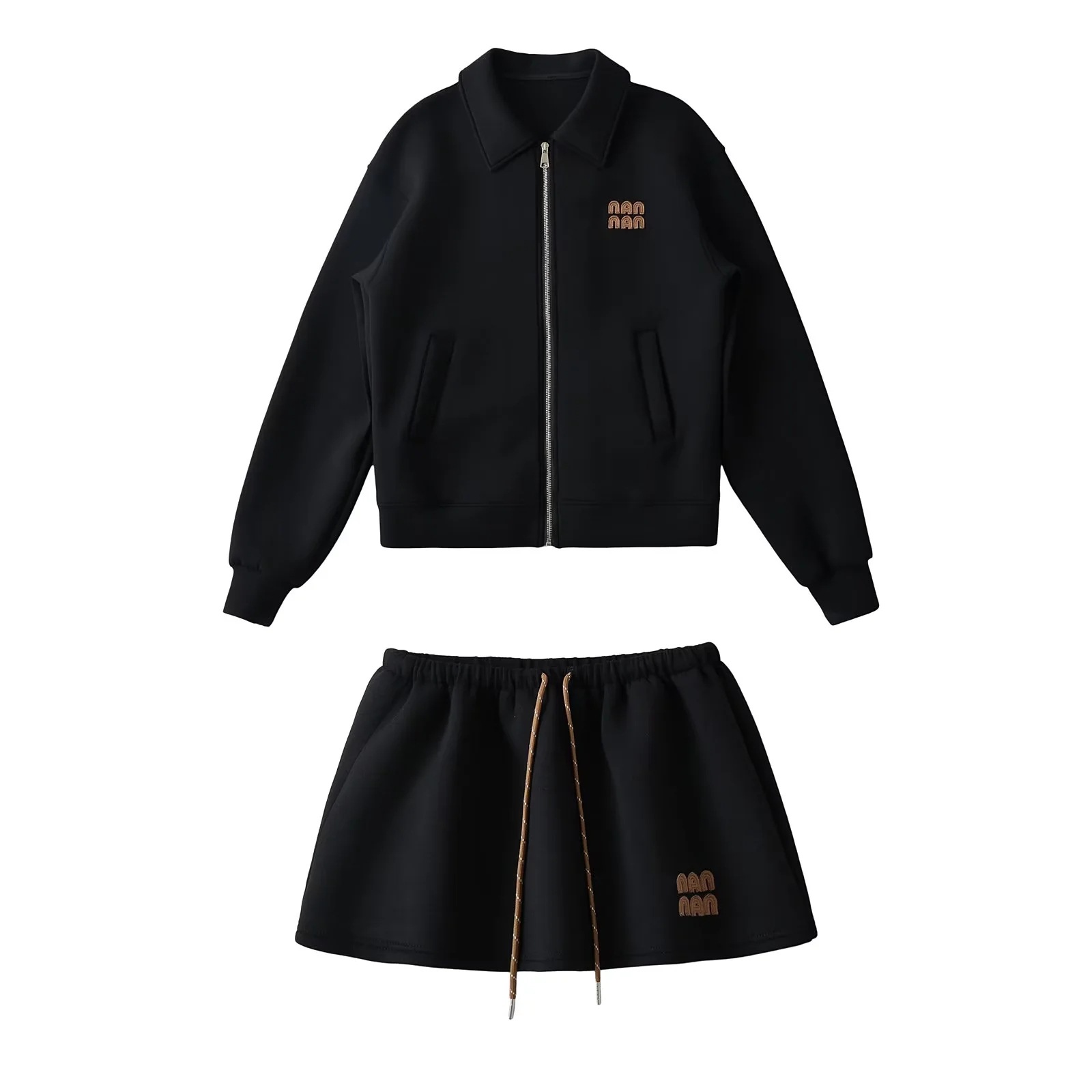 Women's Fashion Style Loose Embroidered Tracksuit Lapel Zip Up Sports Hoodie Jacket Drawstring High-Waist Skirt Set For ladies 2025s Two Piece Dr