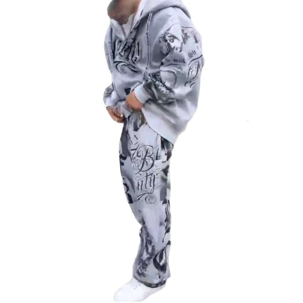 American Style Loose Sweatshirt Hoodie Sweatpants Y2K Men's Trendy Brand Hip Hop Street Casual Set