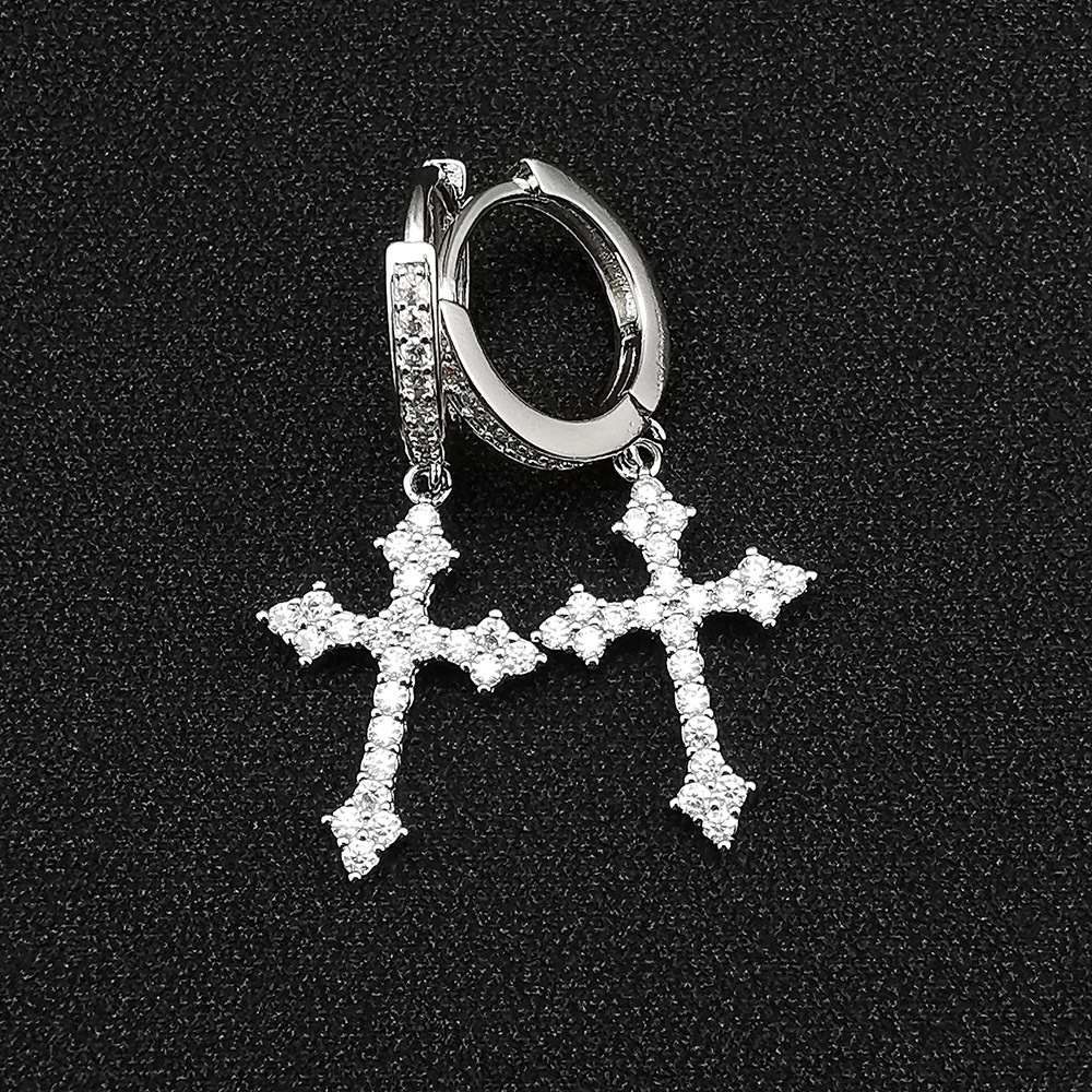 Cross Inlaid with Zircon Fashionable Unisex Earrings e6876