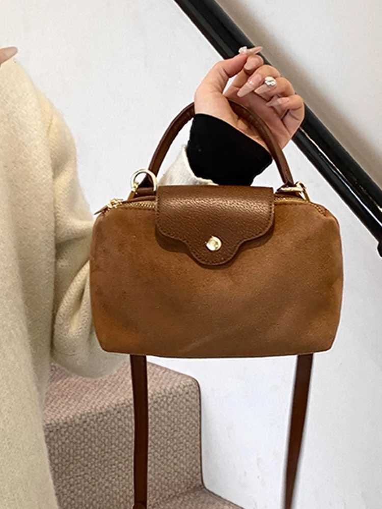 Contrast Color Suede Leather Crossbody Bags for Women Fashion Versatile Lady Out Small Handbags and Purse Y250730