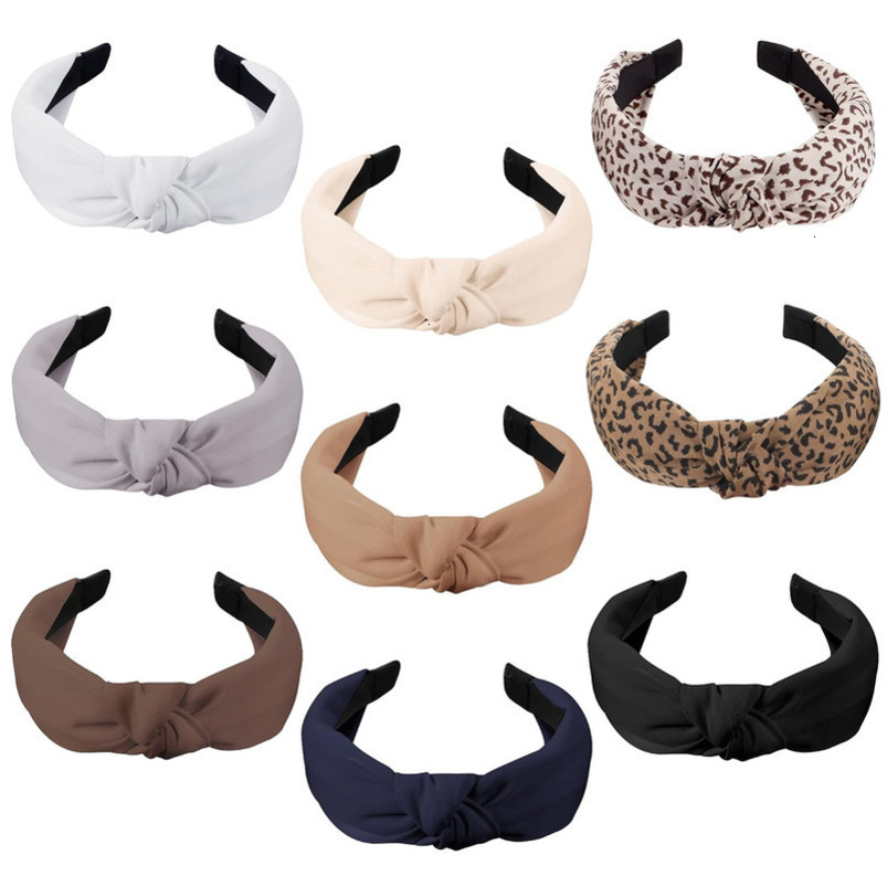Funtopia Women, 9pcs Fashion Knotted Headband Leopard Print Knot Hairband, Cute Wide Headbands for Women Girls Hair Accessories Set(Brown Black White)