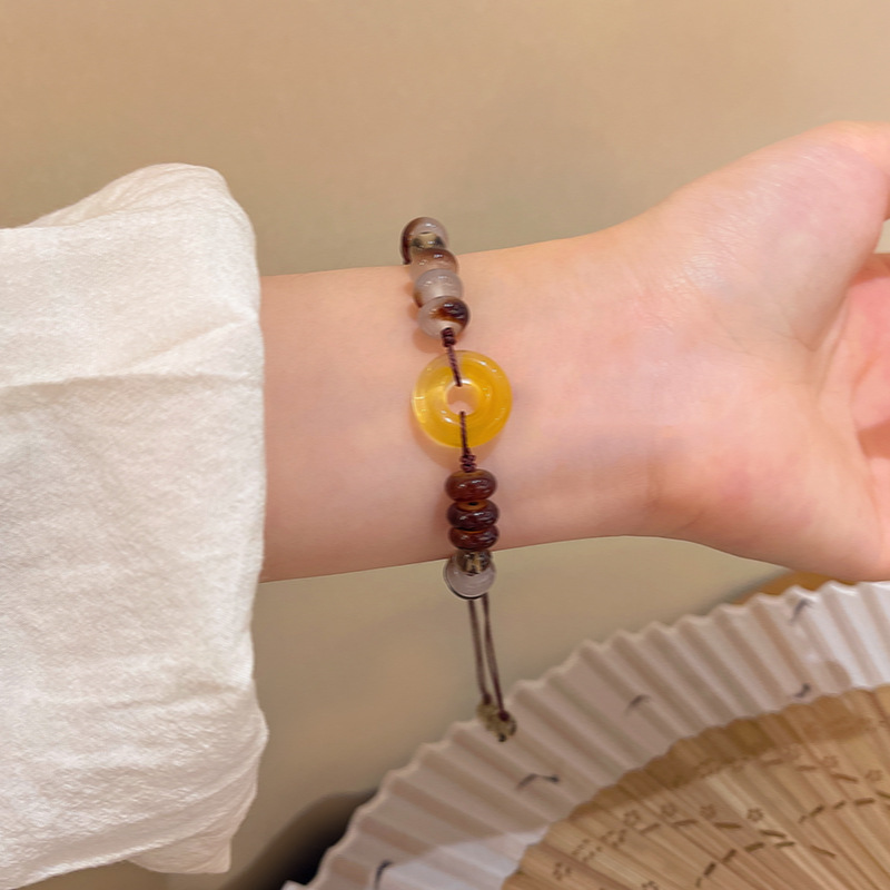 Retro Brown Cord Peace-Knot Bracelet Minimalist Chinese Knot Jewelry for Women