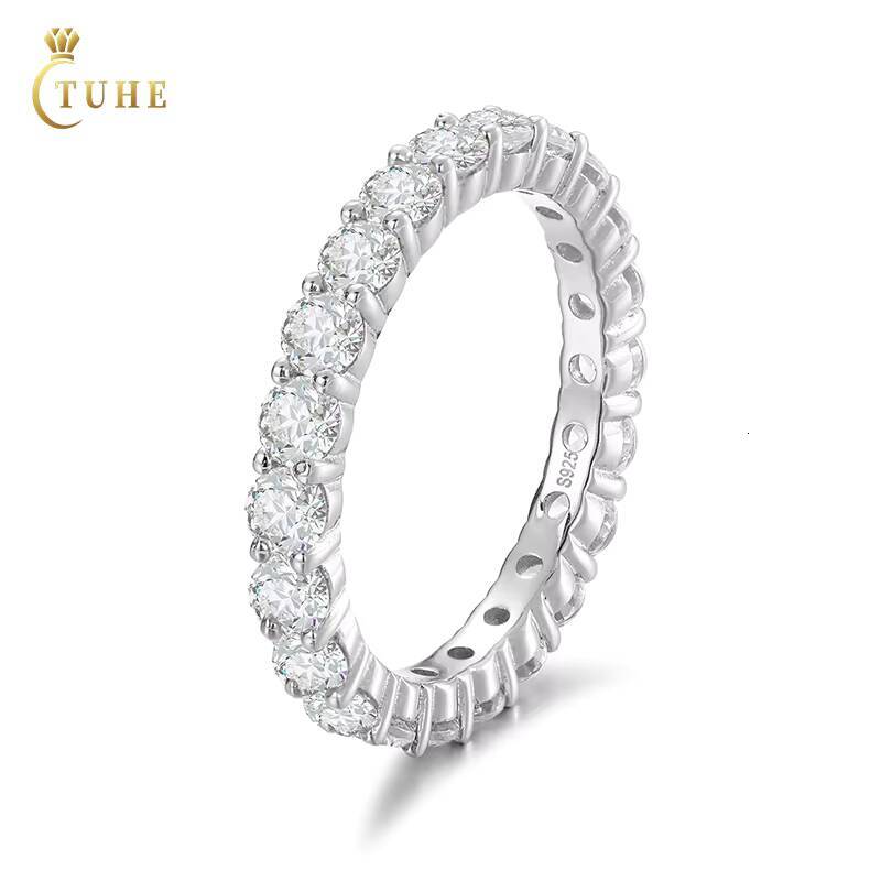 Trendy Women Jewelry Engagement Ring White Gold 925 Silver D Color VVS Moissanite Diamond 3mm Wedding Band Ring