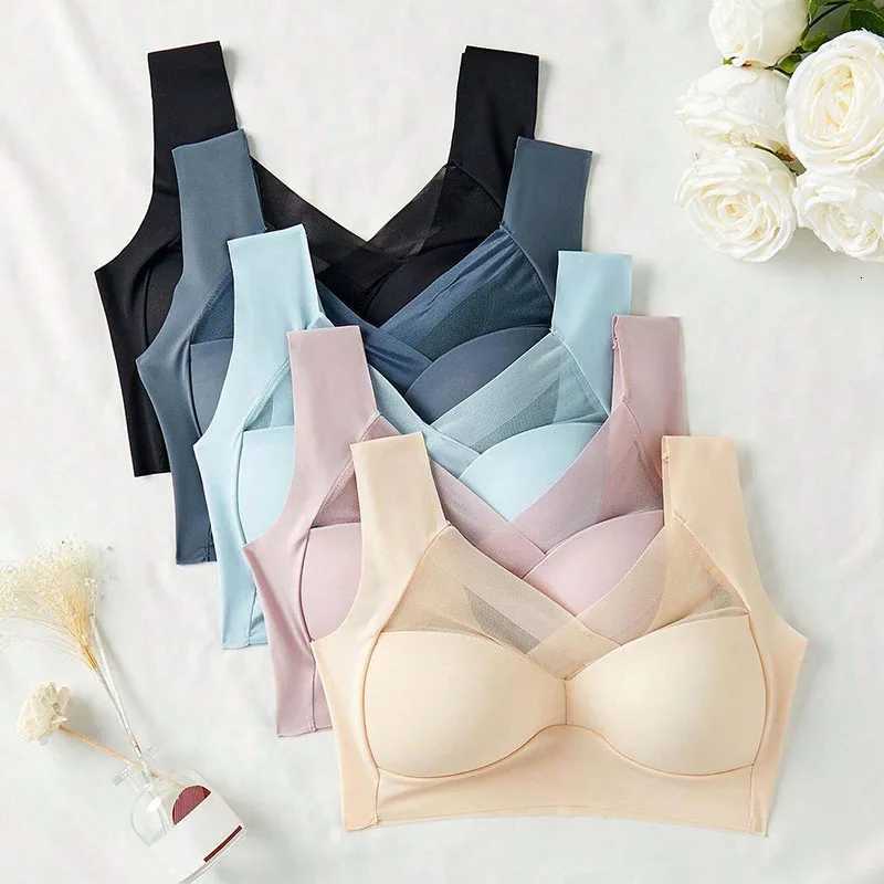 5PCS Women Sports Bras Full Cup Brassiere Female Sexy V Neck Lace Splicing Bralette Large Wireless Size Soft Sleepwear Lingerie Z250730