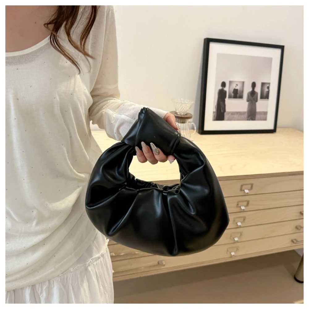 Pleated Clutch Bag Women Solid Color PU Leather Knot Top Handle Bag Fashion Simple Ladies Ruched Pouch for Outdoor Travel Y250730