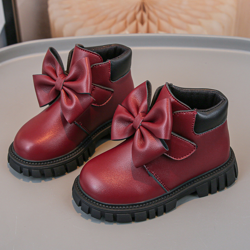 Girls bow short boots Korean cute princess style soft cute baby leather boots