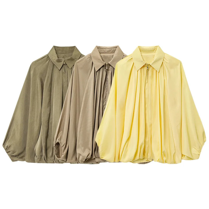 Womens Satin Lightweight Baseball Jacket Spring Casual Pleated Zipper Long Sleeved Jacket 250731