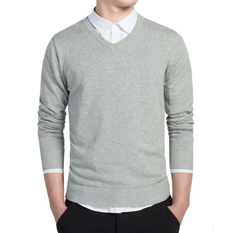 Sweater Men Autumn Casual Pullovers VNeck Solid Cotton Knitted Clothing Slim Fit Male Sweaters Pull Homme 250731