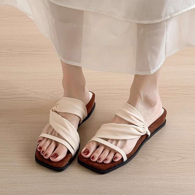 2025 New French Style Thick-Soled Two-Way Open-Toe Sandals for Women, Square Toe Strap Summer Outdoor Slippers
