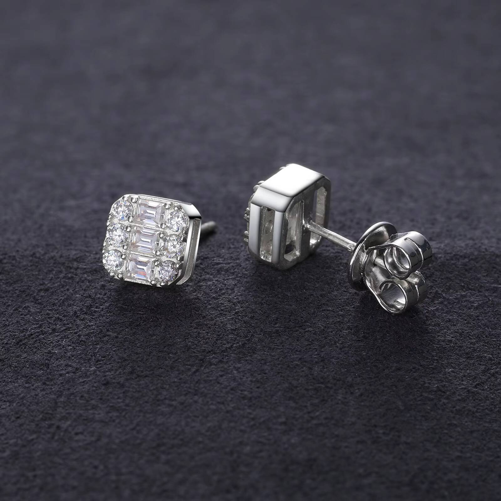 Cheap Price Wholesale Jewelry 925 Sterling Silver VVS Baguette Moissanite Diamond Geometric Stud Earrings for Men Women