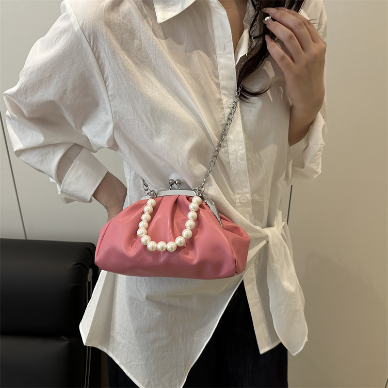 Pearl Handheld Cloud for Women 2025 New Niche Pleated Chain Crossbody Small Exquisite Clip Bag ddmymoon
