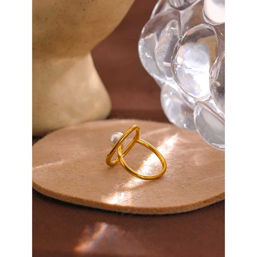 Stainless Steel Ring Korean Imitation Pearls Geometric Index Finger Charming Rings Gift Accessories y250730