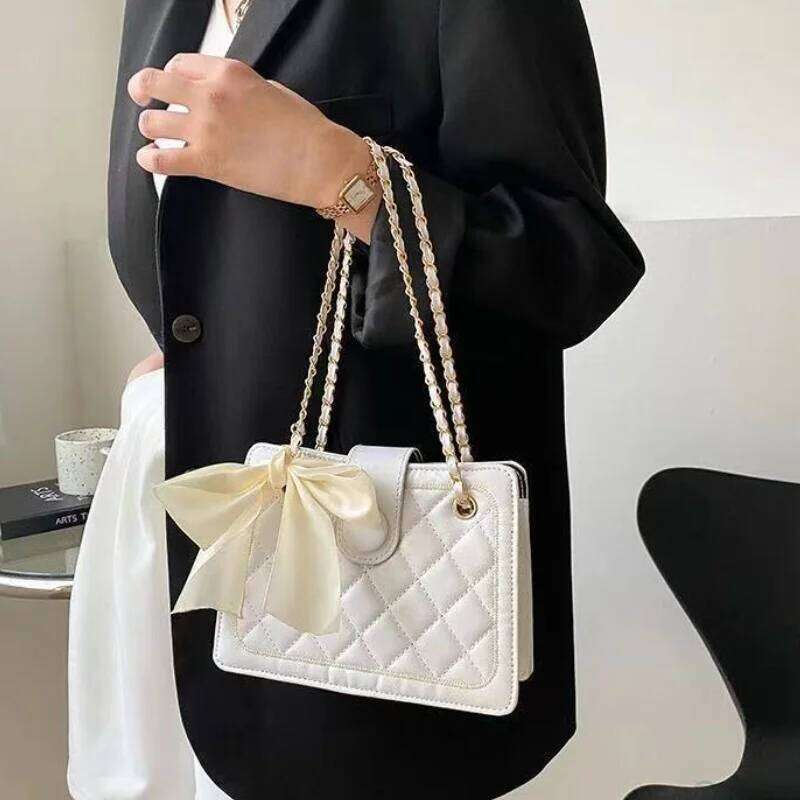 designer bag Fashion Women's French Lattice Ladies Shoulder Classic Chain Underarm Crossbody Bag Scarf Decoration PU Materi