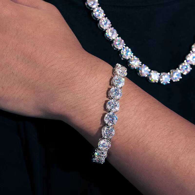 Hot Popular 10mm 925 Silver Gra VVS Moissanite Diamond Tennis Chain Bracelet Men Women Fine Hip Hop Jewelry