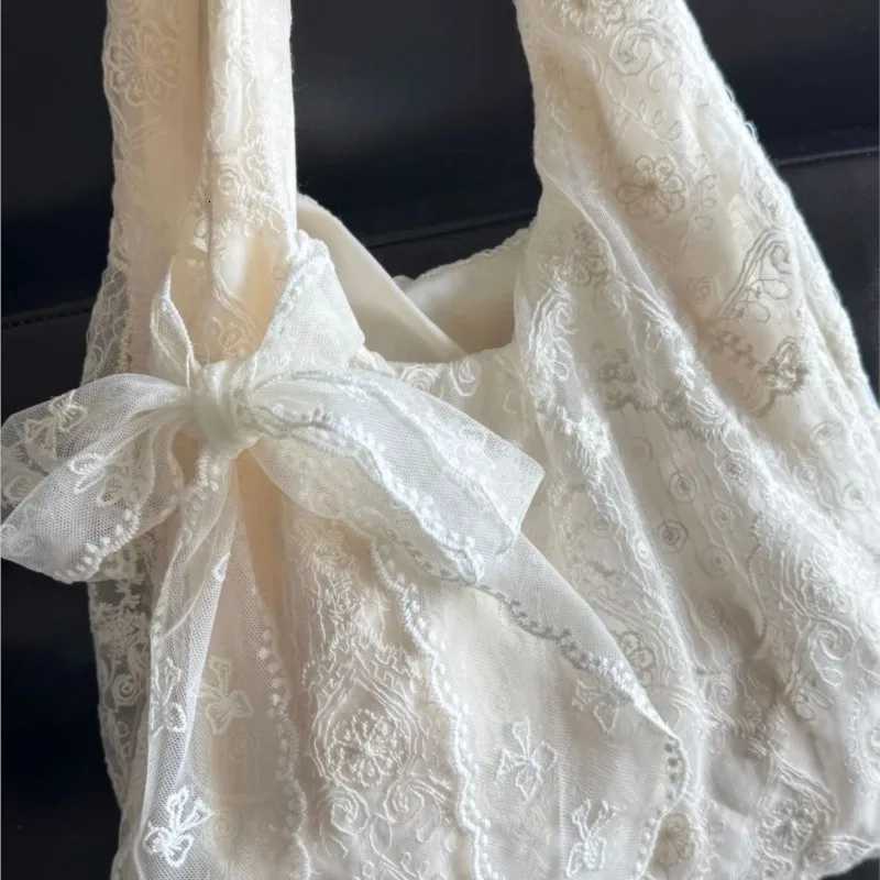 JIAERDI Fairycore Aesthetic White Handbag Women 2025 Summer Sweet Lace Bow Shoulder Bags Ladies Large Capacity Underarm Bag Y2k Y250730