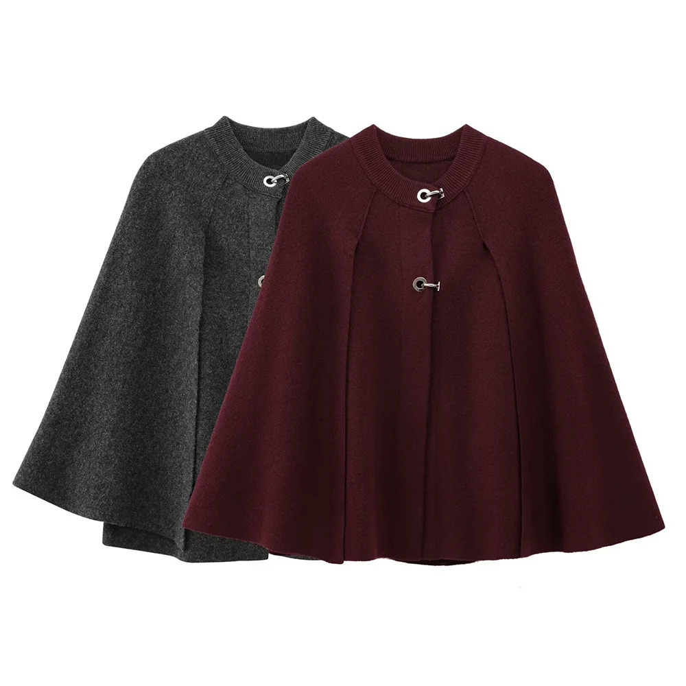 Womens Fashion Casual Temperament Versatile Metal Buckle Decoration Loose Cape n Sense Knitted Coat Jacket 250731