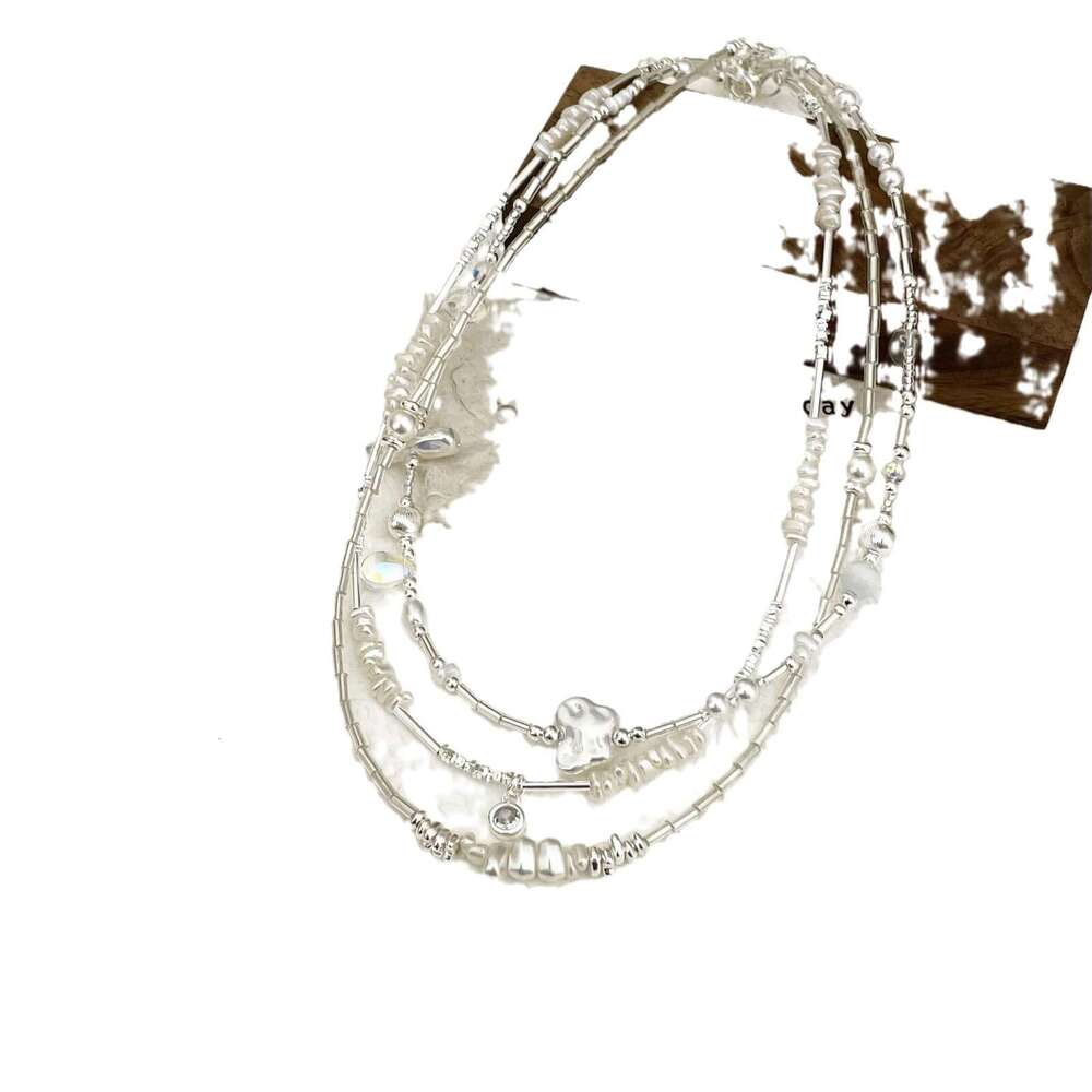 Girlish Irregular Pearl Fragment Sier Necklace for Women, Light Niche Design, Elegant Simple High-end Clavicle Chain 9a5