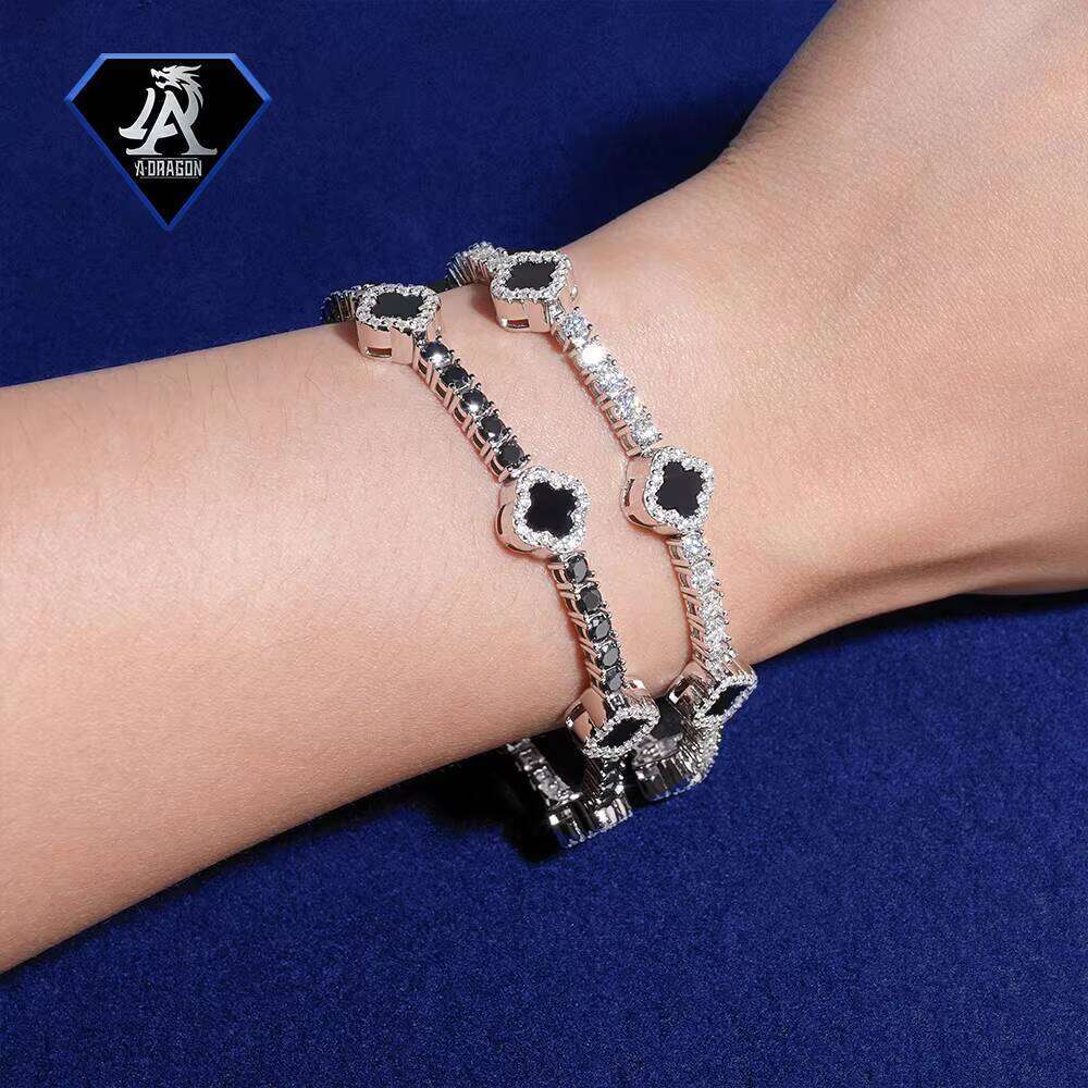 High Quality Sterling Sier Chain Black And White Silicon Stone Four Leaf Clover Tennis Necklace Female Cut 3Mm