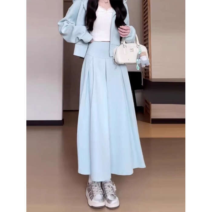 Spring and Outfit Matching Small Fragrance Korean Style Set Sweatshirt Half Women's Autumn Winter 2024 New Long Skirt