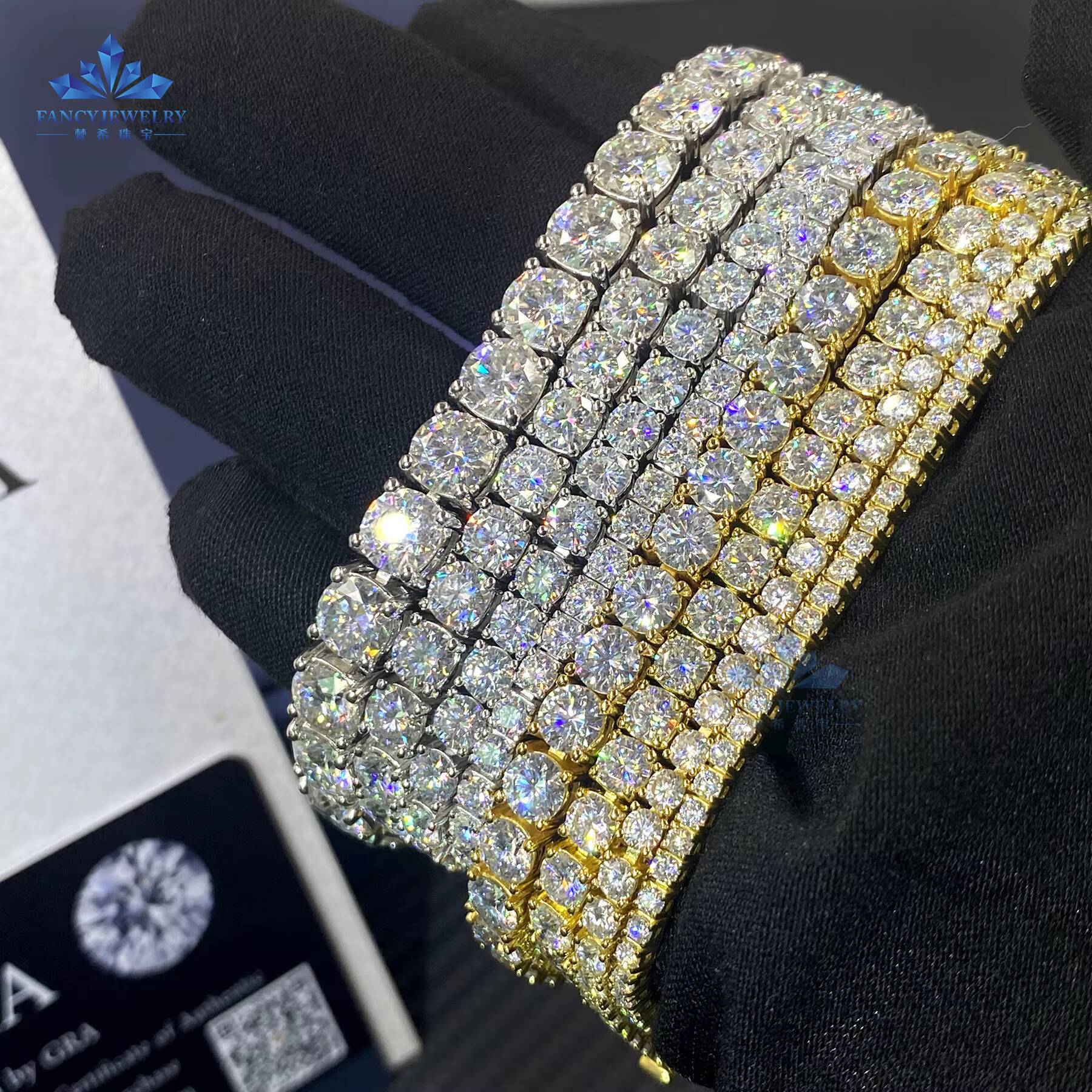2025Iced Out Hip Hop Fine Jewelry Necklaces Sterling Silver VVS1 Diamond Moissanite Tennis Chain Necklace 2mm 3mm 4mm Dropshipping