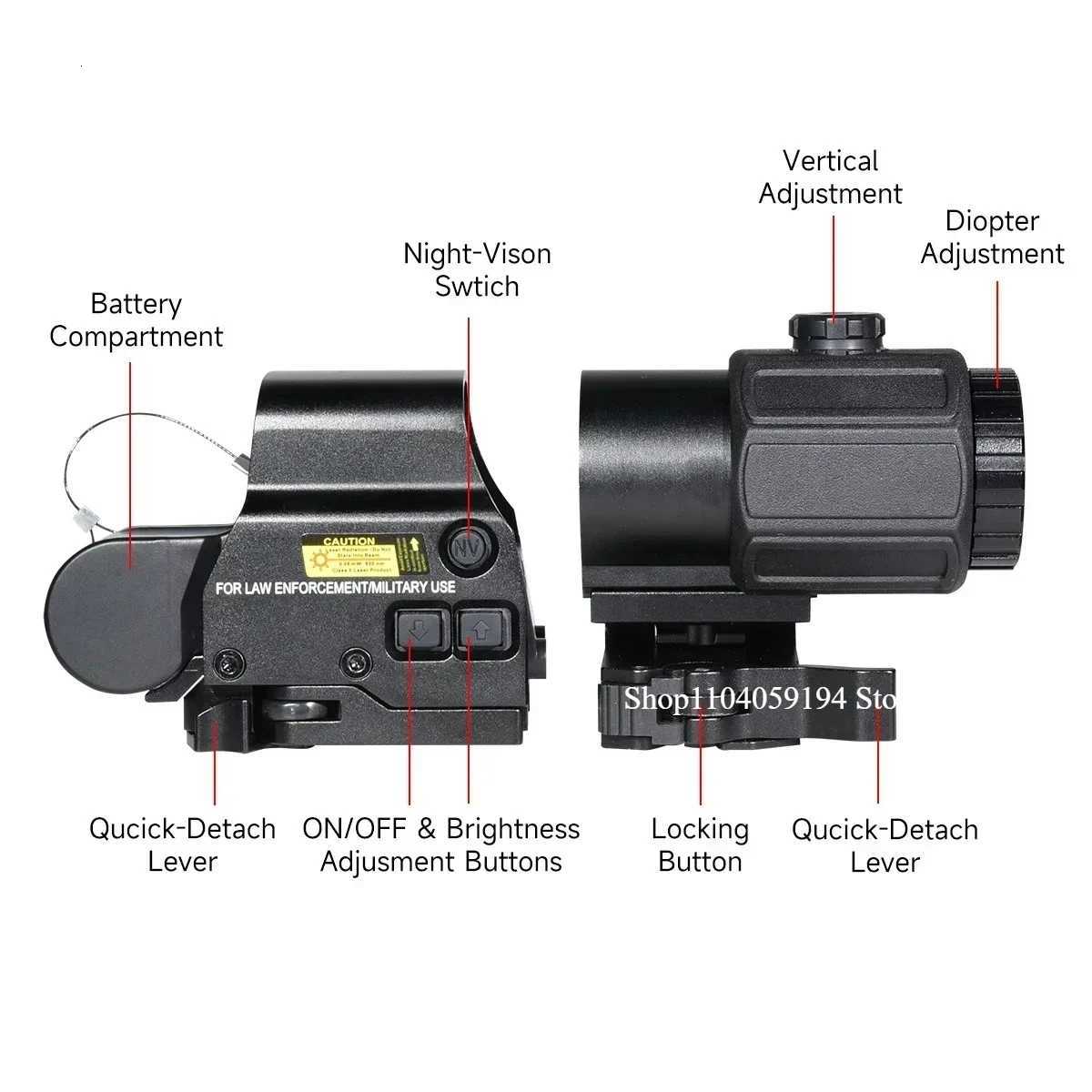 558 Holographic Collimator Red Dot Sight G43/G33 3X G45 5X Magnifier Airsoft Hunting Equipment with 20mm Mount QD Lever R250730