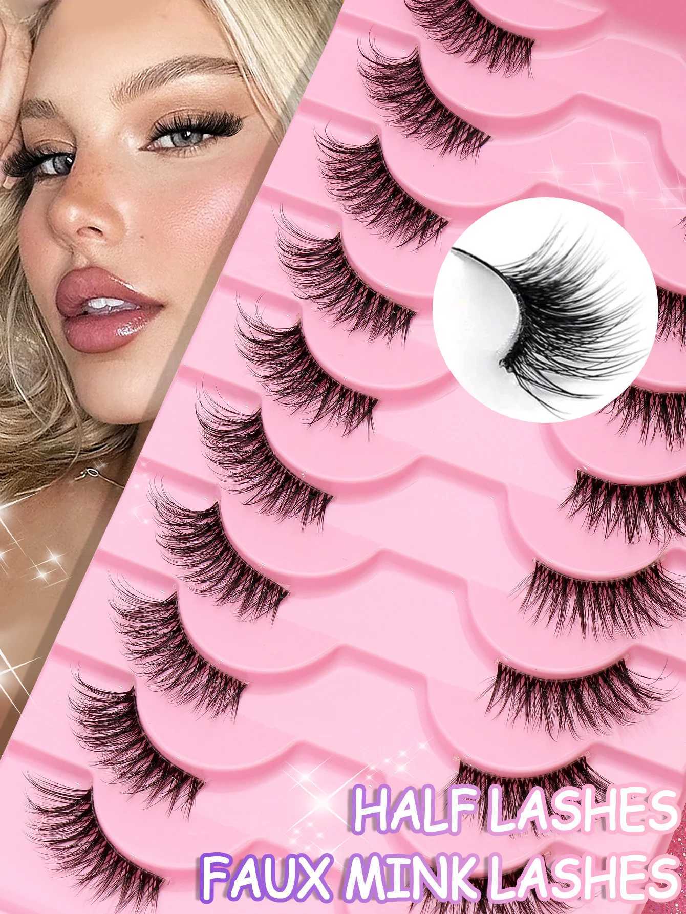 3/5/10 Pairs Half Eye Lashes Faux Mink Eyelashes Winged End Eye Elongated Eyelashes Natural Long Manga Lashes Fake Lashes Makeup Z250730