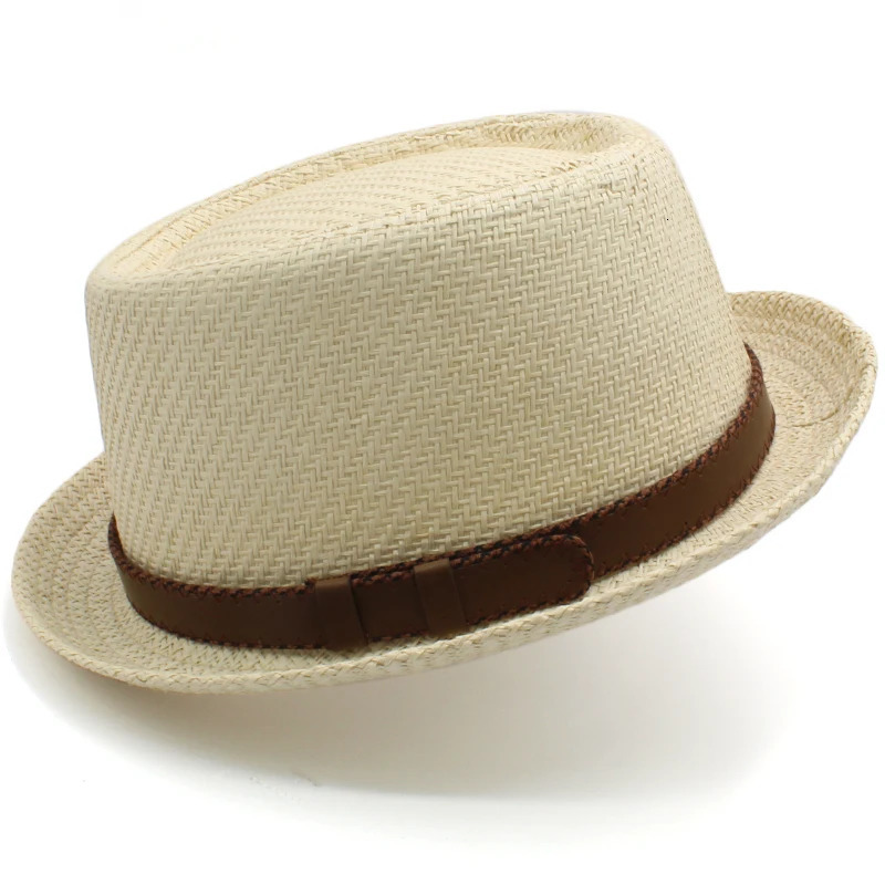 Men Women Classical Straw Pork Pie Hats Fedora Sunhats Trilby Caps Summer Boater Beach Outdoor Travel Party Size US 7 1/4 UK L 250730