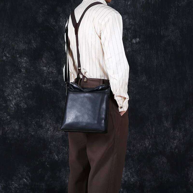 Crossbody Shoulder Cowhide Head Layer Simple Casual Cross Vertical Soft Leather Men's Bag