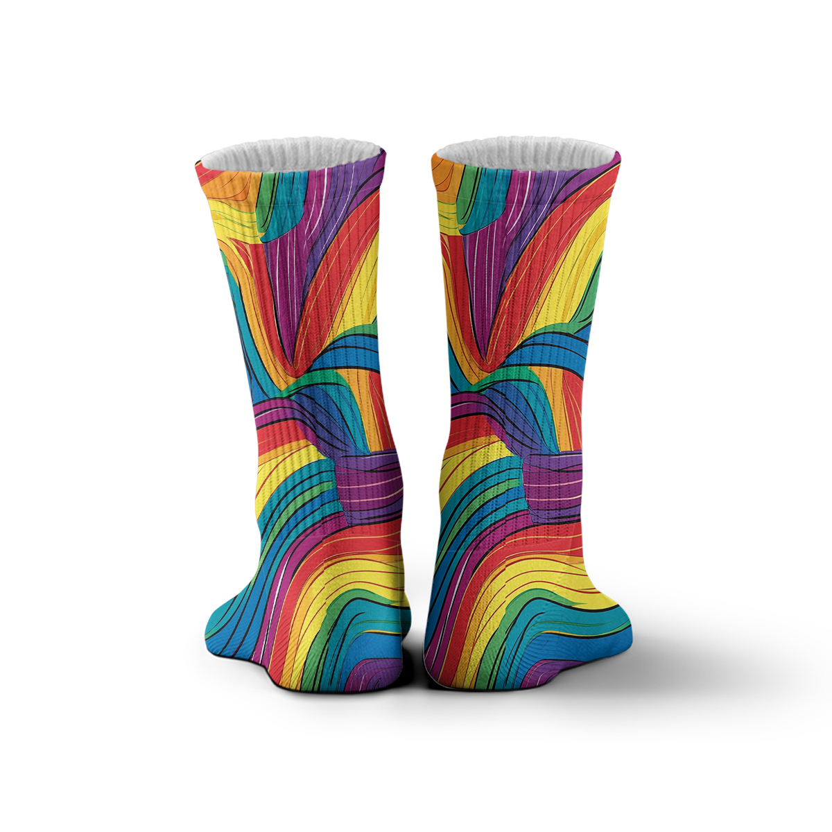 Unisex Rainbow Swirl Print Tube Designer Socks C126