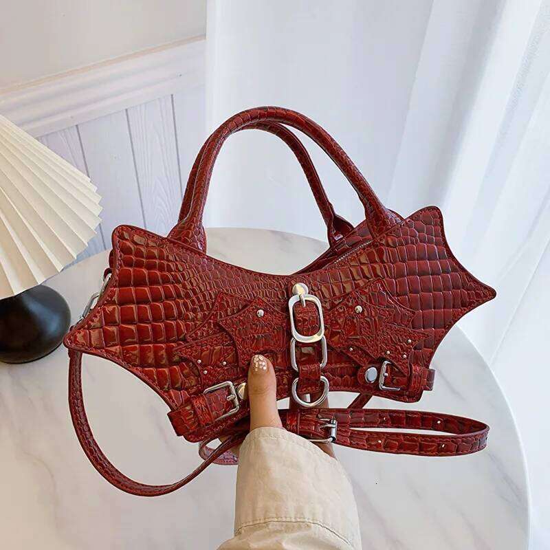 designer bag Fashion New Wings Bat Shoulder Women's Bag Crocodile Girls Crossbody Pure Colour Handbag Metal Decoration PU Material
