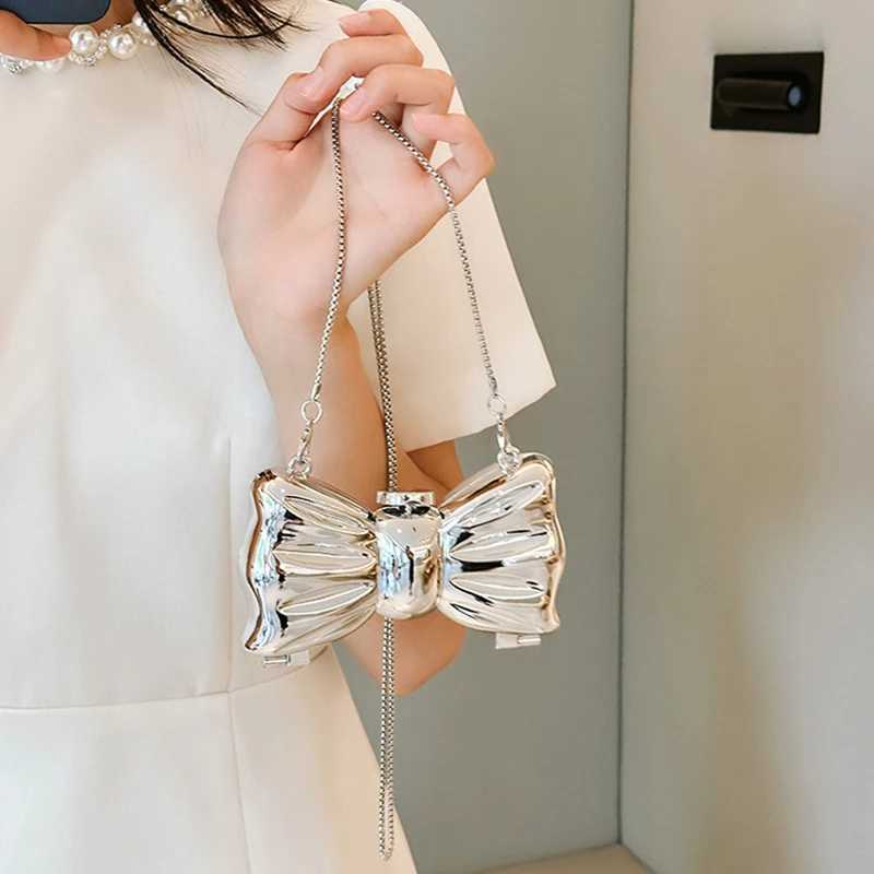 New Mini Evening Bag Metal Purse Crossbody Handbag for Women Bowknot Chain Shoulder Bag for Party Wedding Y250730
