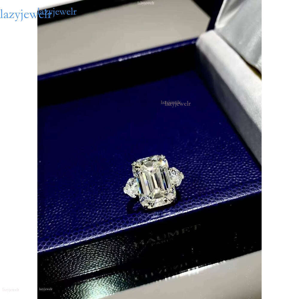 4CT Moissanite Dia Wedding Rings Jewelry Stunning Real 100% Sterling Sier Emerald Cut Gemstones Party Eternity Women Bridal Ring For Lover Gift