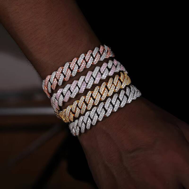 Hip Hop Jewelry 14mm 925 Sterling Silver VVS Moissanite Diamond Iced Out Miami Cuban Link Chain Bracelet Necklace