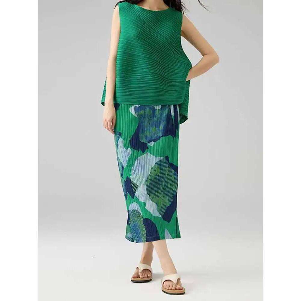 Pleated Clothes Summer New Elegant Temperament Slit Printed Half Slim Fit Versatile A-line Skirt 2DB2687