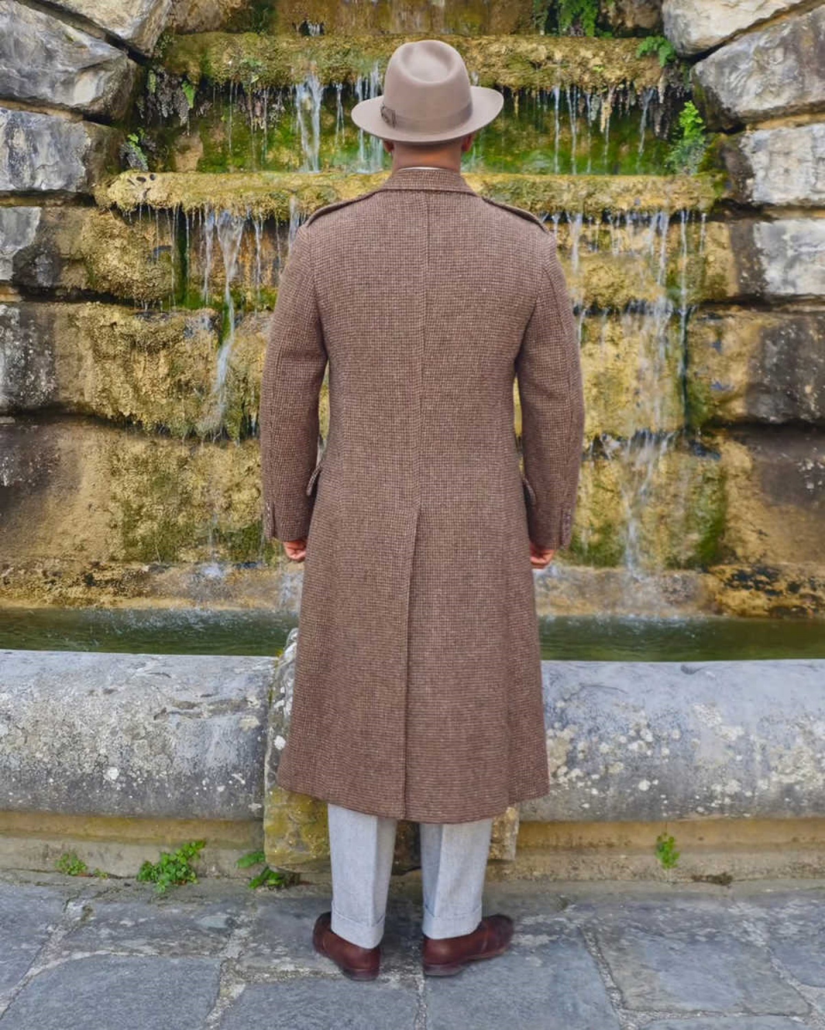 New Men Long Overcoat Tweed Wool Blend Double Breasted Slim Fit Wear Formal Business Outwear Customized